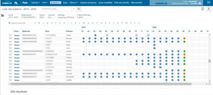 Capture d'écran du module de gestion de la paie externalisée dans Nibelis