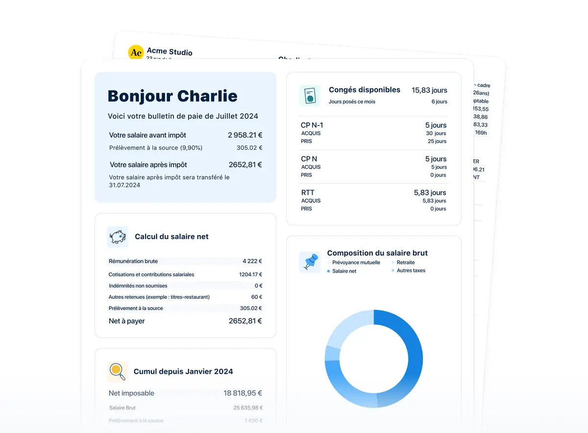 Capture d'écran de l'interface PayFit pour la création automatisée d'un bulletin de paie