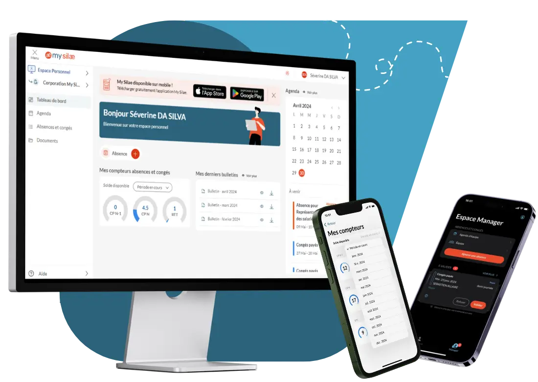 Capture d'écran du tableau de bord My Silae pour la gestion de la paie